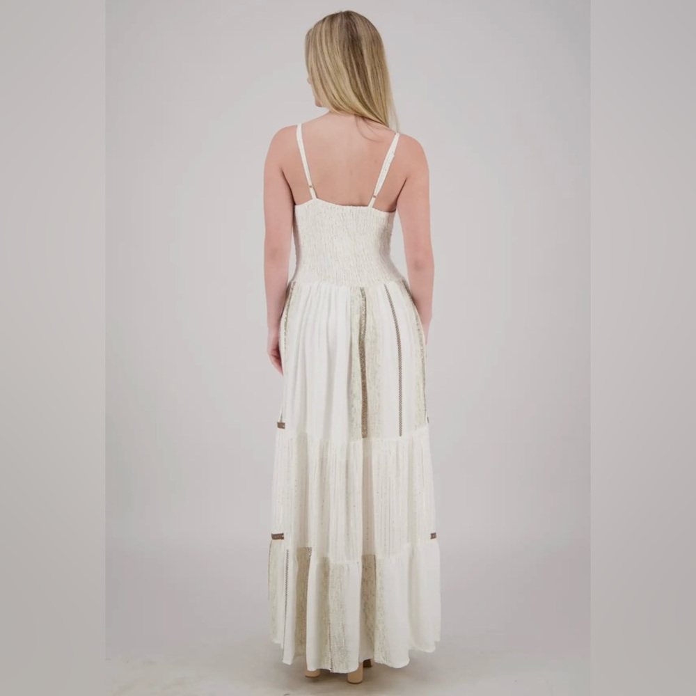 NWT Elegant White and Brown Maxi Dress - Picture 2 of 2